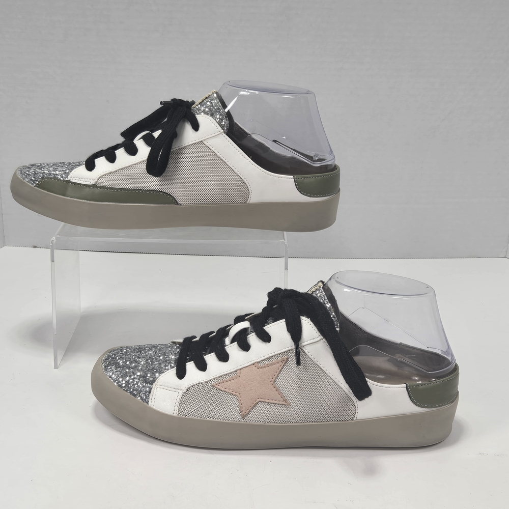 ShuShop Shu Shop Women's Polly Slide Sneakers in White and Silver Glitter Size 9 - Picture 2 of 14